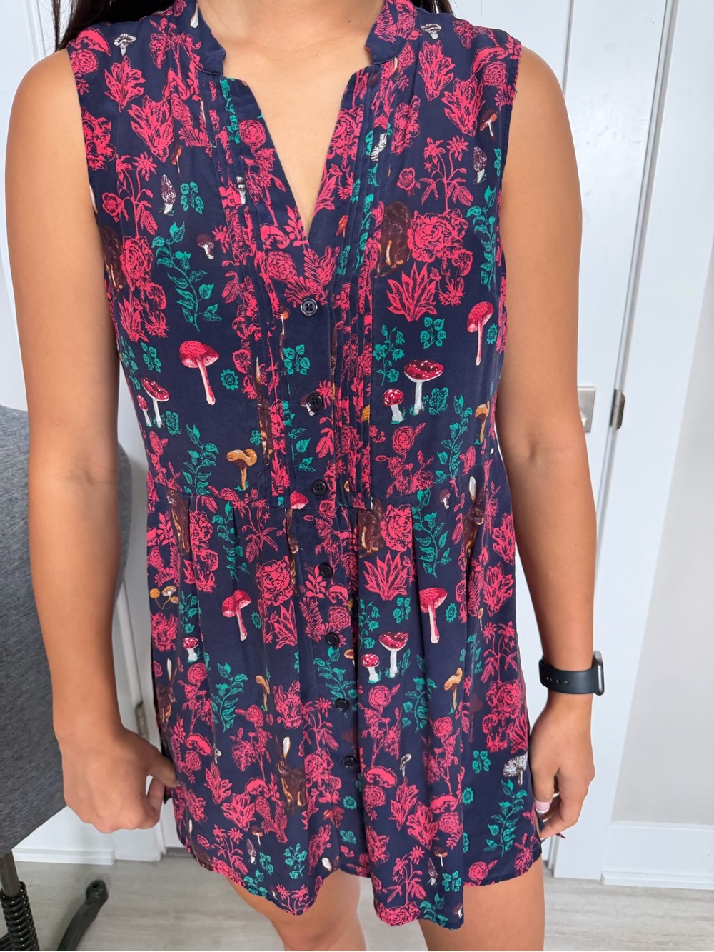 Silk Navy Floral Mushroom MiniDress/Tunic Top Size 6 Nathalie Lete Anthropologie